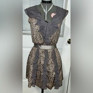 LC Lauren Conrad Gray Floral Ruffle Midi Dress